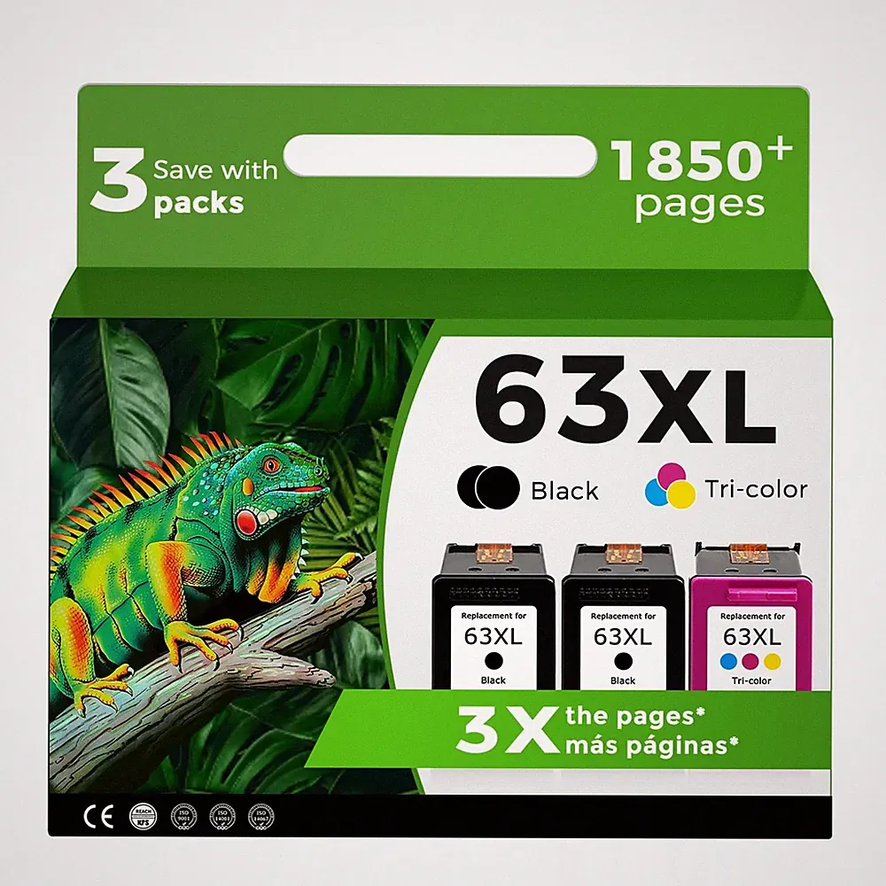 63XL Ink Cartridges for HP 63 XL Black Color Combo 3-Pack Replacement for HP6...