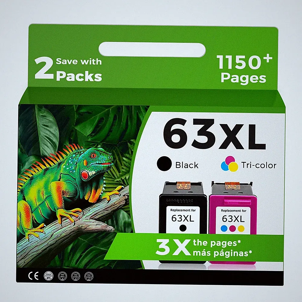 63XL Ink Cartridges Replacement for HP 63 XL Black Color Combo Pack for HP63...