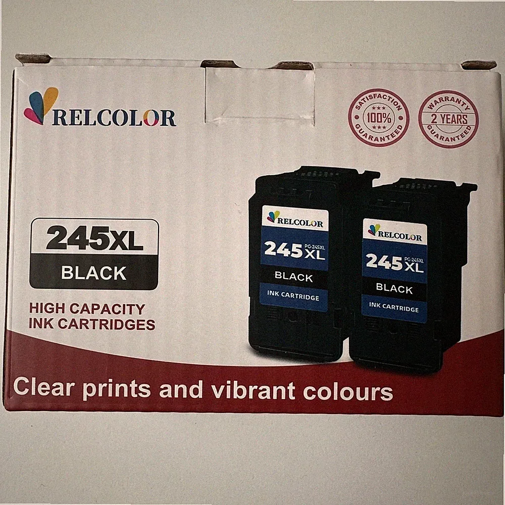 NEW Relcolor 245XL Black Ink Cartridges 2-Boxes Compatible w/ Canon -Exp 4/2026