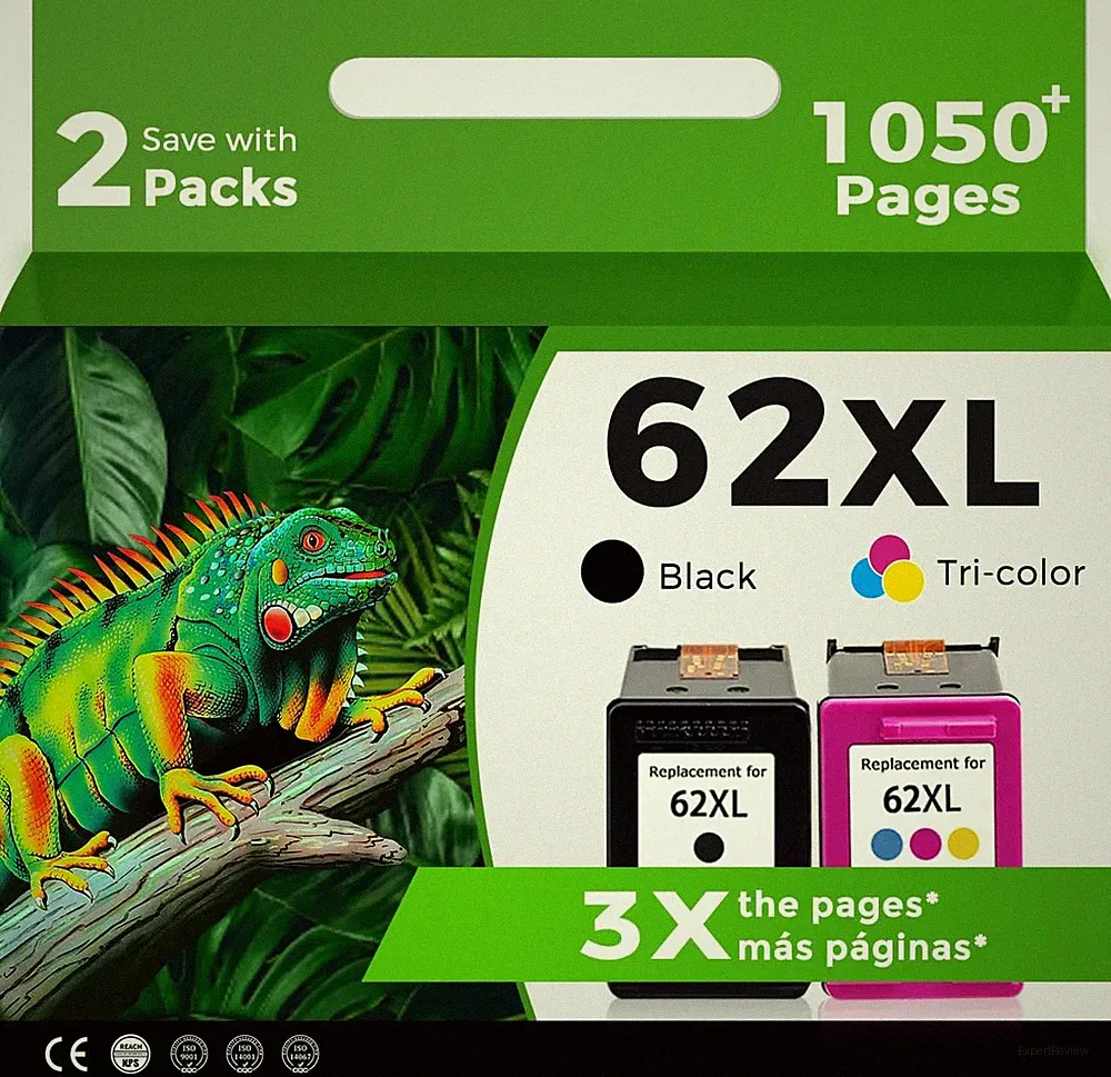 Relcolor 62XL Ink Cartridges Replacement for HP 62 XL Black Color Combo Pack for