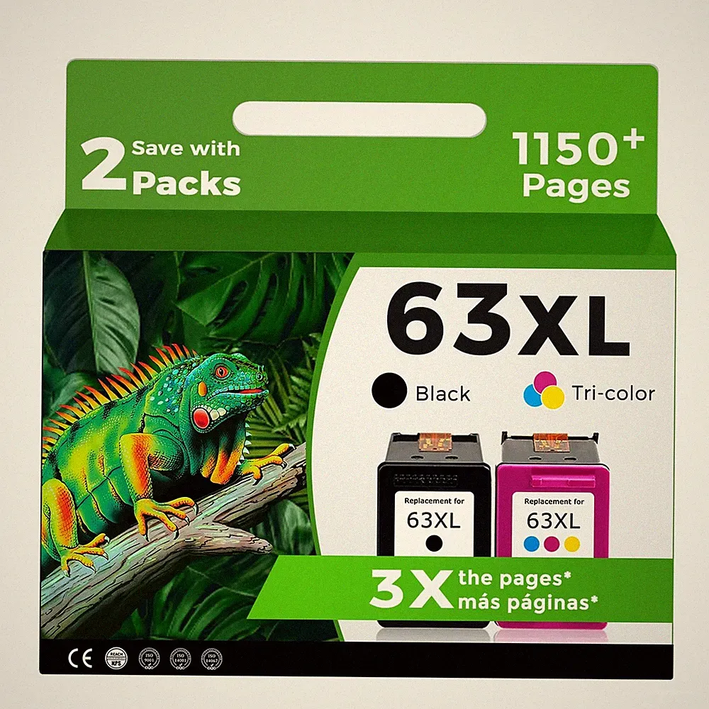 Relcolor 63XL Ink Cartridges Replacement for HP 63 XL Black Color Combo Pack...