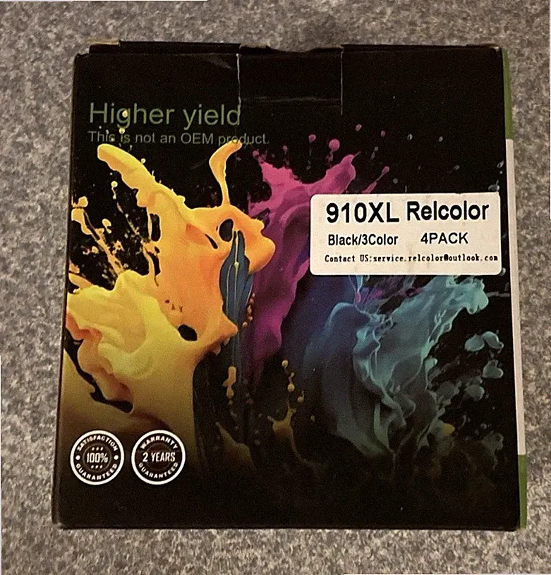RELCOLOR 910XL Higher Yield Printer Ink Cartridges Black Cyan Magenta Yellow